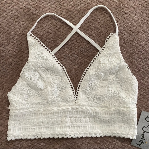 Bralette, white, Criss Cross, Zip up Back. Size Small. - Picture 1 of 6